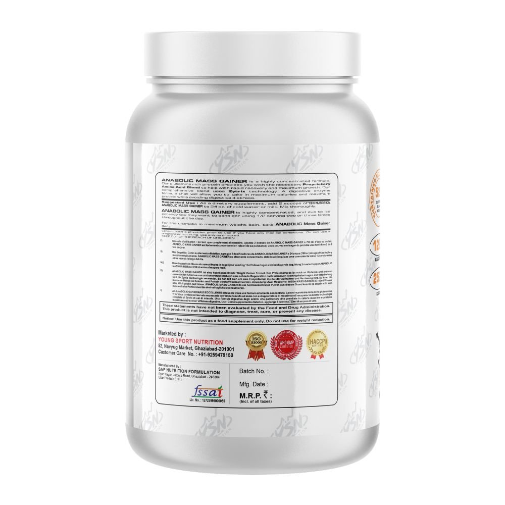 YSN Nutrition Anabolic Mass Gainer, 1kg - Image 2