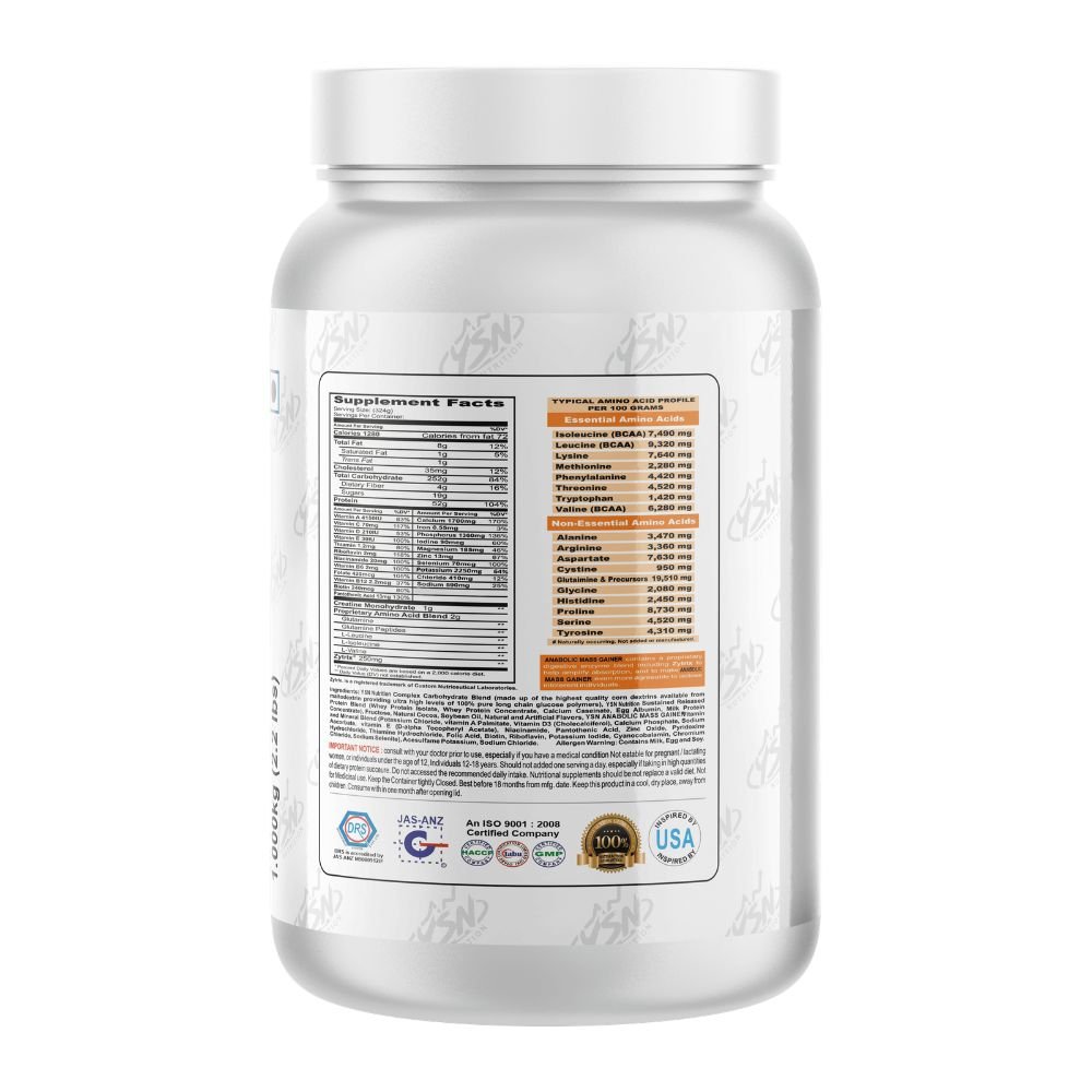 YSN Nutrition Anabolic Mass Gainer, 1kg - Image 3